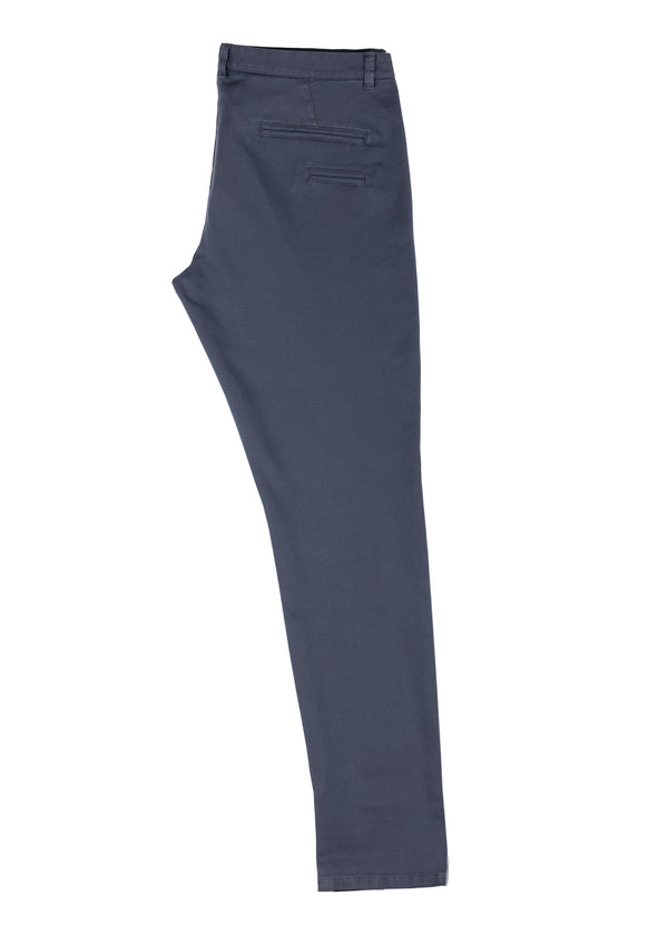 Side view ARI Nolli Stretch Cotton Chino Pants Blue . Made in Italy