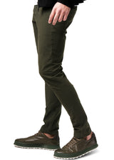 side view on a model ARI P4A Chino Pants in Green. Made in Italy