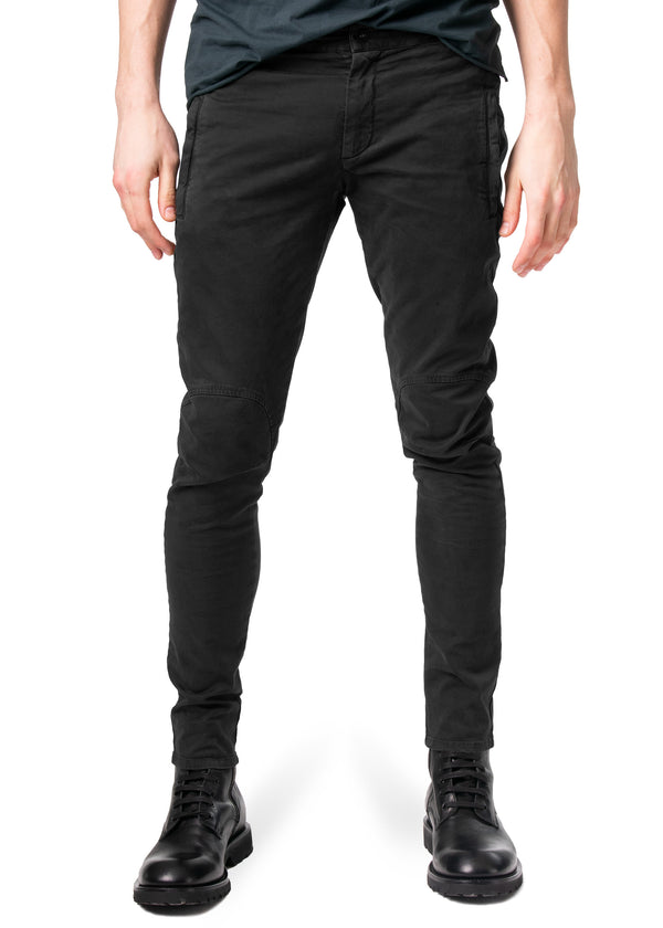 Front view (on model) ARI Light Weight Black Cotton Trousers. Made in Italy