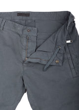 Detail (ziper and draw strings) ARI Light Weight Grey Cotton Trousers. Made in Italy