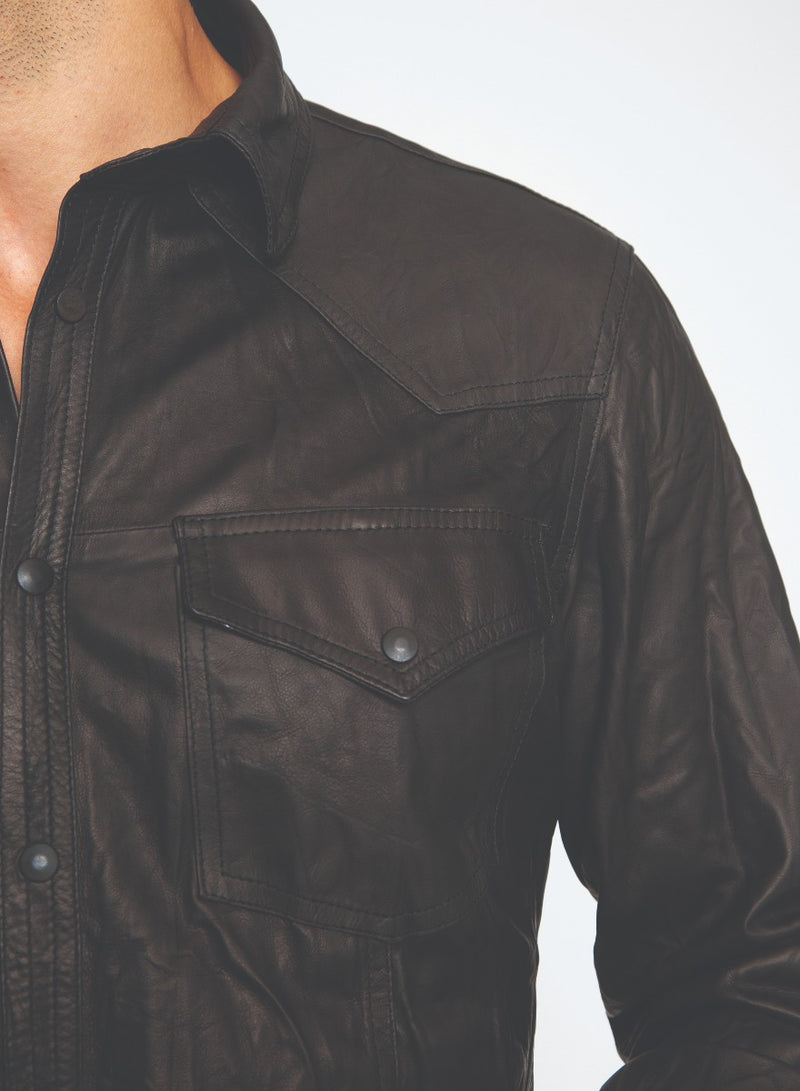 Rider Leather Shirt in Blackest-Ari Soho