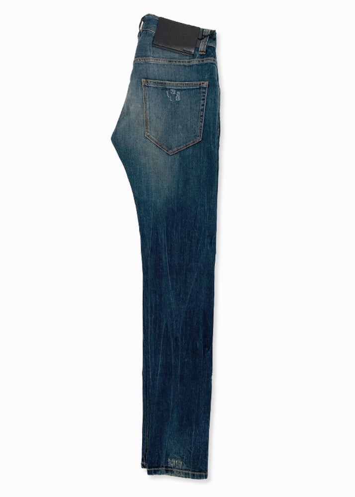 Side view of ARI Light Blue Faded Stretch Denim Jeans. Made in Italy