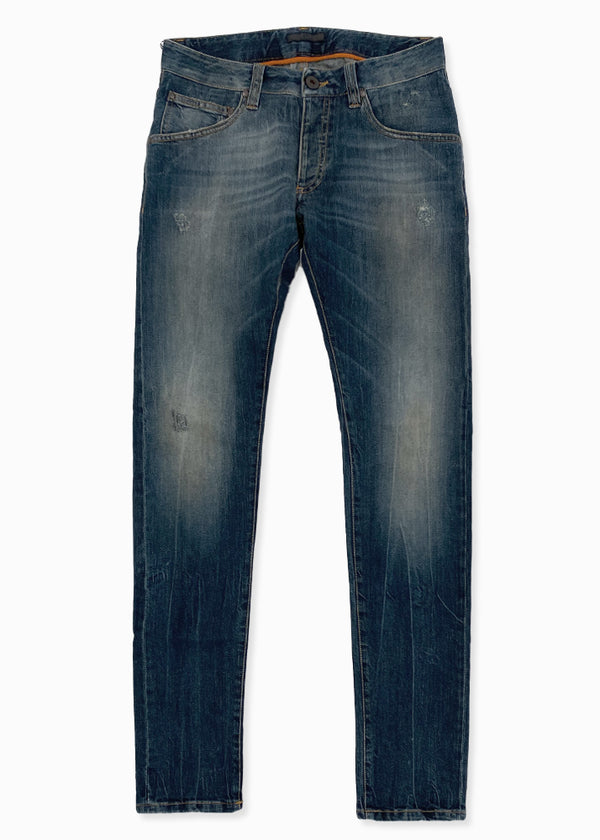 Front view of ARI Light Blue Faded Stretch Denim Jeans. Made in Italy