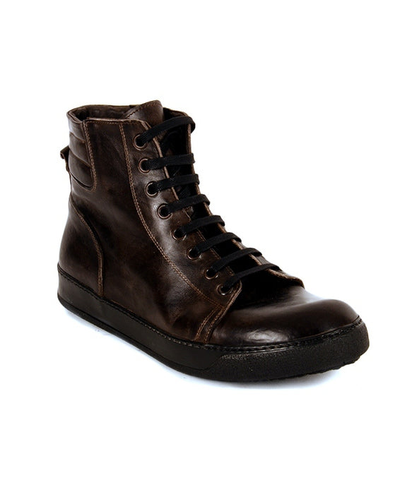 Leather High Top Sneakers In Brown-Ari Soho