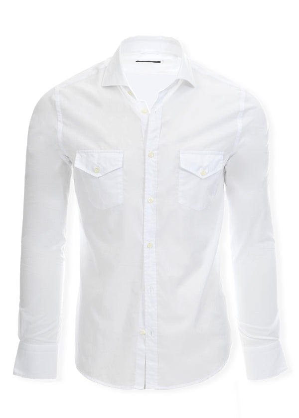front view ARI Aspen Button Down Shirt White | Made in Italy