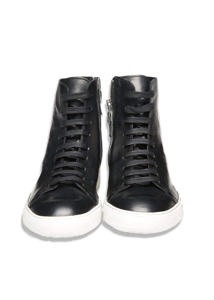 Front view pair of ARI Mercer High Top Sneaker in Black. Made in Italy