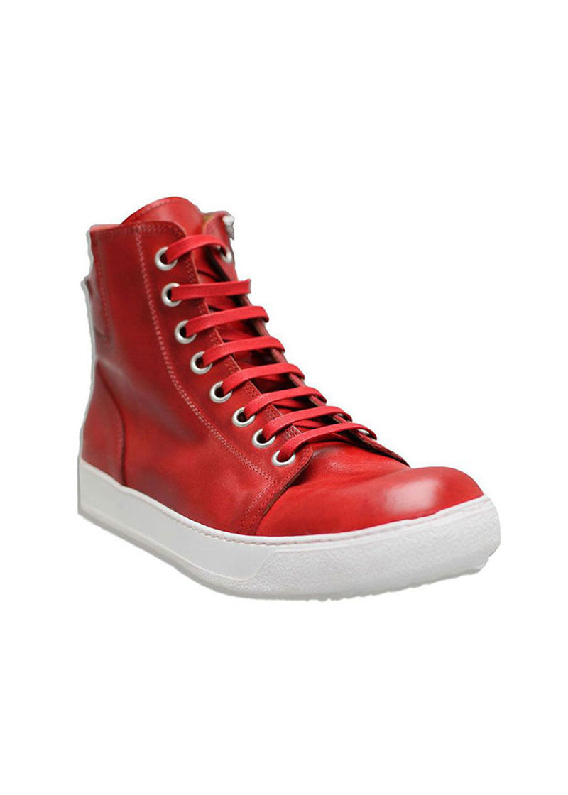Red Leather High - Top Sneakers-Ari Soho