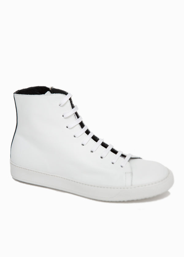   ARI Mercer White High Top Sneakers. Made in Italy White Laces (right shoe)