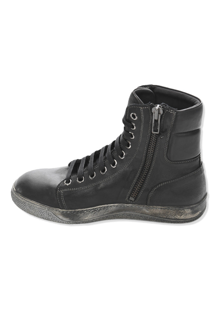 ARI OVERDYED LEATHER HIGH TOP SNEAKER IN BLACK