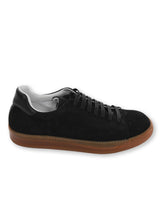 Side view (one shoe) ARI Low Top Sneaker in Black Suede. Made in Italy