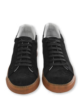 Front view pair of ARI Low Top Sneaker in Black Suede. Made in Italy