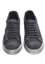 Front view (pair) ARI Low Top Sneaker in Blue Wash Suede. Made in Italy