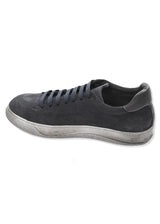 Left view (one shoe) ARI Low Top Sneaker in Blue Wash Suede. Made in Italy