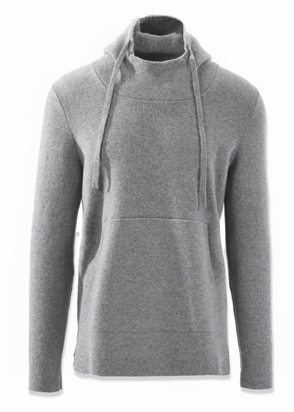 Front view ARI Cashmere Knit Hoodie Grey. Made in Italy